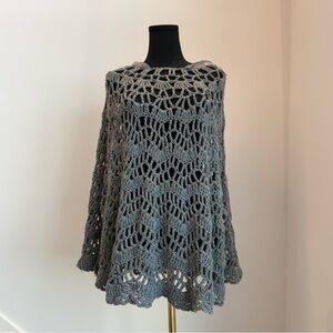 Elegant Gray Crochet Sweater Poncho